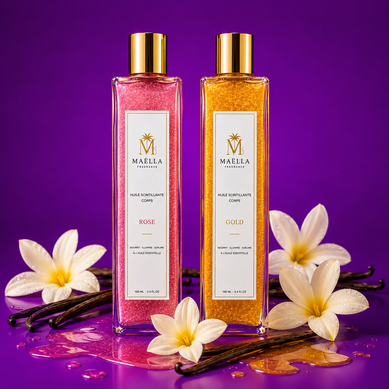 Duo Huiles Scintillantes Corps – Gold & Rose | Maëlla Fragrance